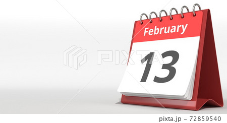 February 13 date on the flip calendar page, 3d rendering 72859540