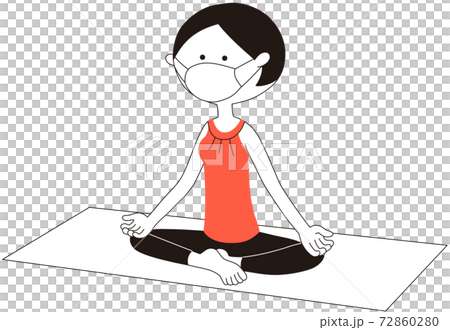 戴著面具，做瑜伽紅的姿勢，Ska體式（Anrakuza的姿勢）的短髮女人 72860280