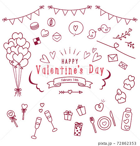 手描きのバレンタインコレクション─線画のイラスト素材 [72862353