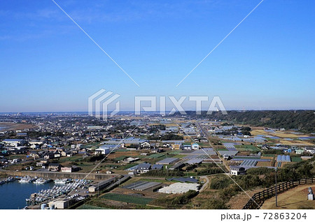 飯岡刑部岬からの眺望（千葉県旭市飯岡の町並み） 72863204