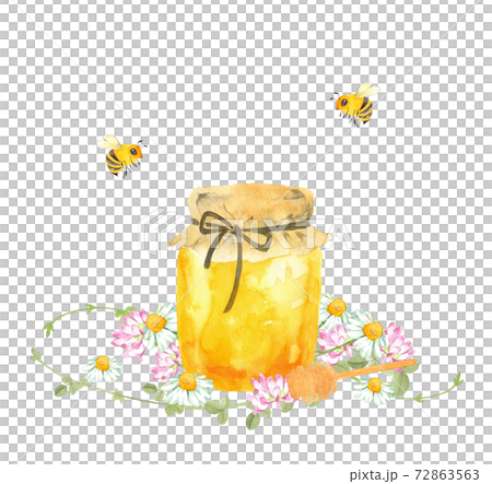 ハチミツとミツバチと花の水彩イラスト 72863563