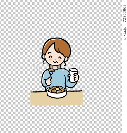 一個女人吃串行煎餅的插圖 一個女人吃串行煎餅的插圖 72863962