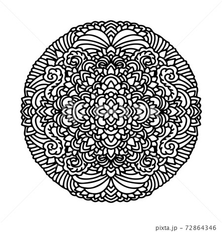 Abstract mandala ornament. Asian pattern. Black and white authentic background. Vector illustration. Abstract mandala ornament. Asian pattern. Black and white authentic background. Vector illustration. 72864346
