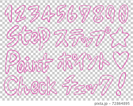 A set of numbers and letters with pink handwritten borders A set of numbers and letters with pink handwritten borders 72864895
