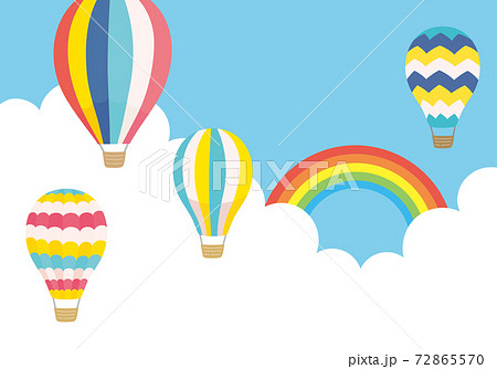 カラフルな気球と青空と虹の背景イラストのイラスト素材 [72865570
