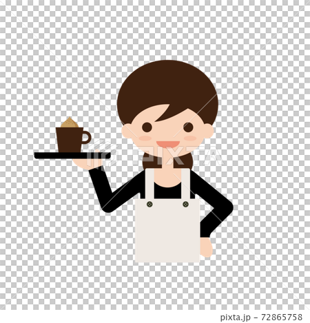 Illustration of a cafe employee (with hair tied at the back) 72865758