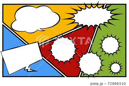 イラスト素材 アメコミ風 ポップな吹き出しとコマ割されたドットの背景のイラスト素材