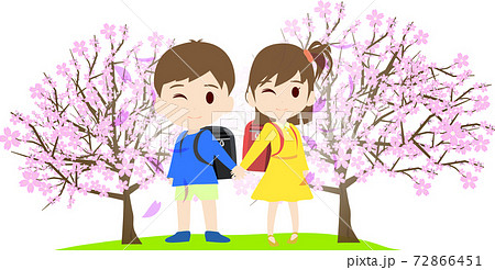 桜の花びらと木とランドセルの小学1年生の入学のイラスト 桜の花びらと木とランドセルの小学1年生の入学のイラスト 72866451