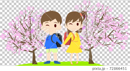 桜の花びらと木とランドセルの小学1年生の入学のイラスト 桜の花びらと木とランドセルの小学1年生の入学のイラスト 72866451