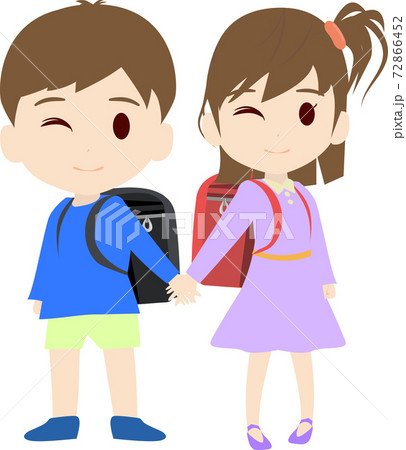 ランドセルを背負って手を繋ぐ小学生のイラスト ランドセルを背負って手を繋ぐ小学生のイラスト 72866452
