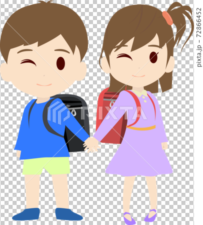 ランドセルを背負って手を繋ぐ小学生のイラスト ランドセルを背負って手を繋ぐ小学生のイラスト 72866452