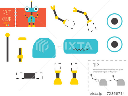 Cut and glue paper toy. Vector robot character for educational activity 72866754
