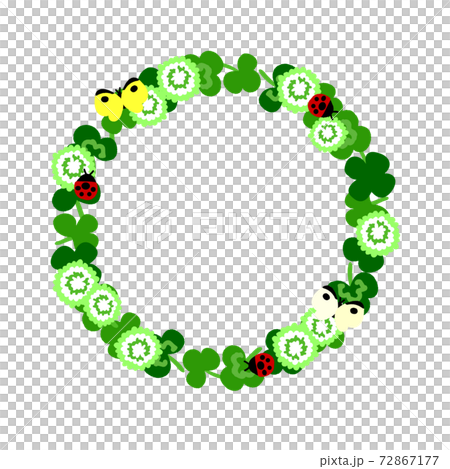 Circle frame of ladybird and white clover with butterflies Circle frame of ladybird and white clover with butterflies 72867177