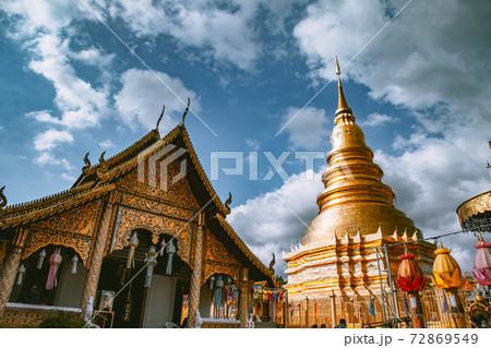 Wat Phrathat Haripunchai Woramahawihan during Loy Khratong lantern festival in Lamphun, Chiang Mai 72869549
