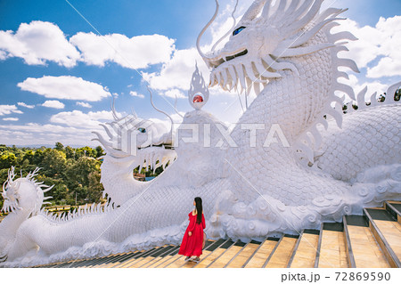 Wat Huay Pla Kang, white big buddha and dragons in Chiang Rai, Chiang Mai province, Thailand Wat Huay Pla Kang, white big buddha and dragons in Chiang Rai, Chiang Mai province, Thailand 72869590