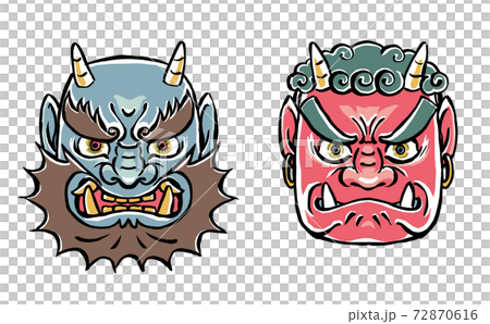 A-un blue demon and A-un red demon's face brush drawing and matte painting A-un blue demon and A-un red demon's face brush drawing and matte painting 72870616