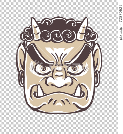 吽形の鬼の顔　筆描き・2色塗り 72870625