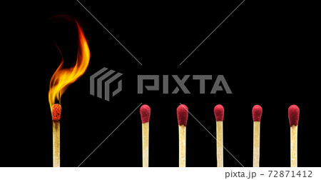 Many matches keep distance from used matches to reduce reflection and stop domino effect for social distancing campaign. Many matches keep distance from used matches to reduce reflection and stop domino effect for social distancing campaign. 72871412