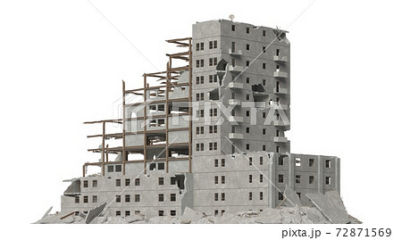Ruined building isolated on white 3d illustration 72871569