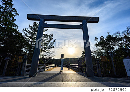 伊勢神宮 ご来光の写真素材