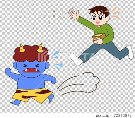 Bean-maki boy and blue demon illustration 72873872