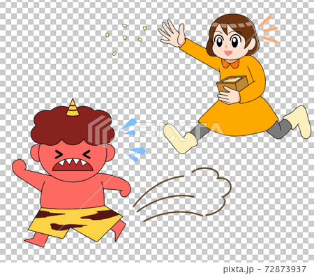 豆まき　女の子と赤鬼　イラスト 72873937