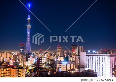 東京都 スカイツリーの夜景 深夜の東京の写真素材