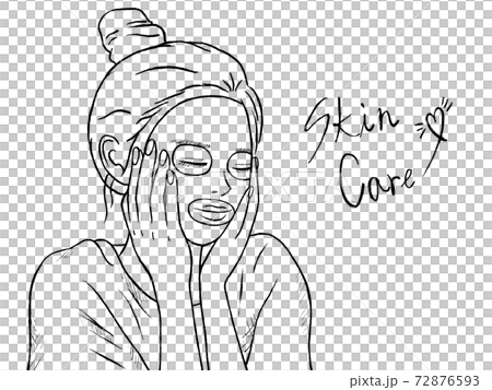 女人做面膜的黑白手繪插圖圖像 女人做面膜的黑白手繪插圖圖像 72876593