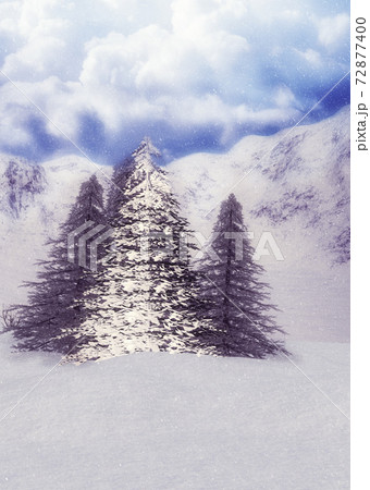 3d winter mountain landscape in snowfall 72877400