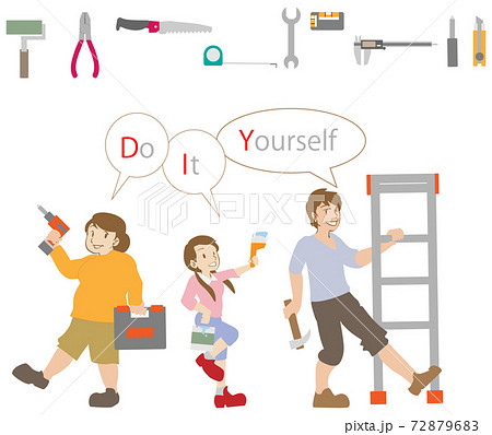 DIYする親子と道具のセット DIYする親子と道具のセット 72879683