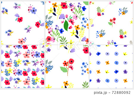 Seamless pattern set. Vector floral design with wildflowers. Romantic background collection Seamless pattern set. Vector floral design with wildflowers. Romantic background collection 72880092