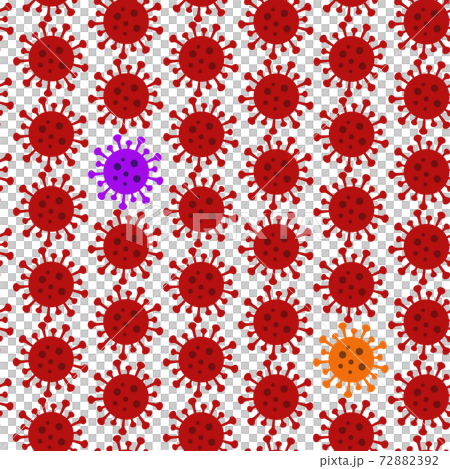 シームレス背景素材　新型コロナウイルス　変異種発生イメージ　蔓延　ミュータント　新種　進化 72882392