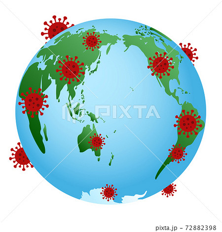 新型コロナウイルス 感染拡大イメージ 蔓延 地球 世界地図 外国 日本のイラスト素材 7298