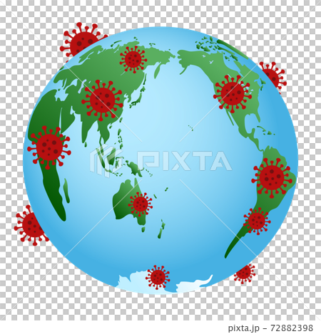 新型コロナウイルス 感染拡大イメージ 蔓延 地球 世界地図 外国 日本のイラスト素材 7298