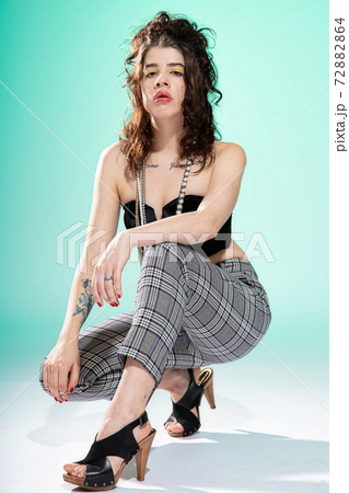 White young woman on green White young woman on green 72882864