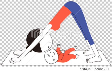 Dango-haired women and babies doing down dog (downward dog pose) yoga Dango-haired women and babies doing down dog (downward dog pose) yoga 72884207