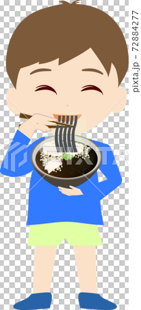 蕎麦を食べるかわいい子供のイラストのイラスト素材