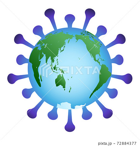 イラスト素材 コロナウイルス インフルエンザ 世界地図 地球 感染拡大 地球儀 ウイルスのイラスト素材