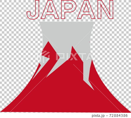 縁起物の赤富士と英語で日本を表したテキストが入ったシンプルなイラストのイラスト素材