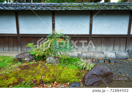 小雨降る庭園と塀 渉成園 ヤブラン 小雨降る庭園と塀 渉成園 ヤブラン 72884502