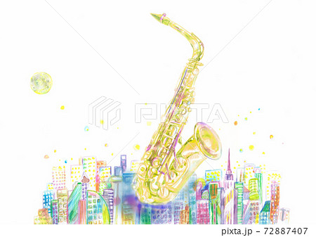 Alto Saxophone And Skyscrapers Stock Illustration
