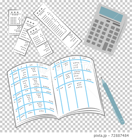 電卓と家計簿とペンとレシートのイラスト素材