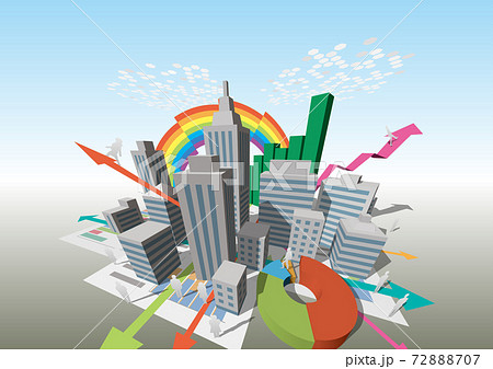 人々がデータで管理される高度情報化社会 ベクターイラスト背景あり横のイラスト素材