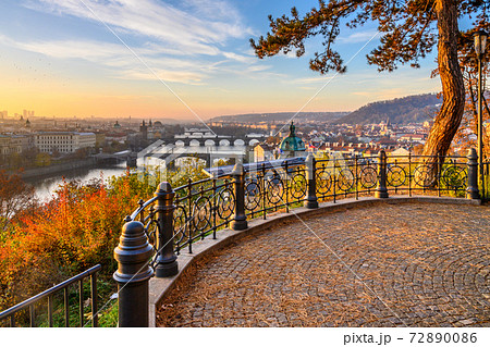 Prague Bridges in sunny autumn morning 72890086