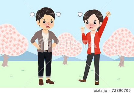 Young men and women in front of Sakura in spring Young men and women in front of Sakura in spring 72890709