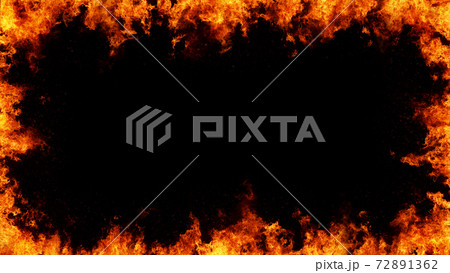 炎のフレーム　背景素材　上下左右枠　橙色　オレンジ 72891362