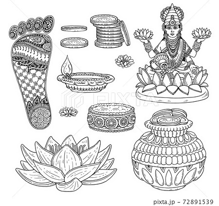 Set of line art icons for Diwali or Dhanteras vector illustration isolated. Set of line art icons for Diwali or Dhanteras vector illustration isolated. 72891539
