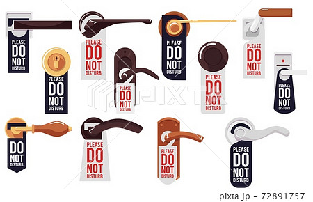 Set of door handles with tag - do not disturb, flat vector illustration isolated. Set of door handles with tag - do not disturb, flat vector illustration isolated. 72891757