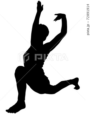 屈伸でポーズをとる女性シルエットのイラスト素材