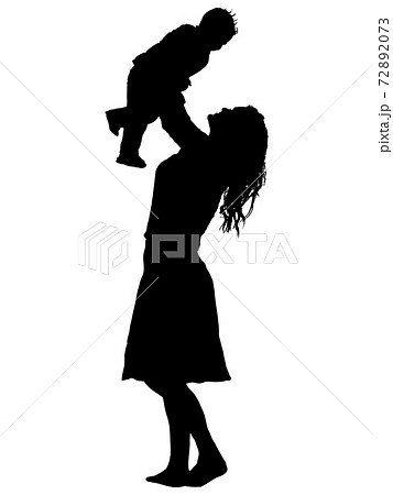 子供を抱き上げる母親のシルエット 1のイラスト素材 7273